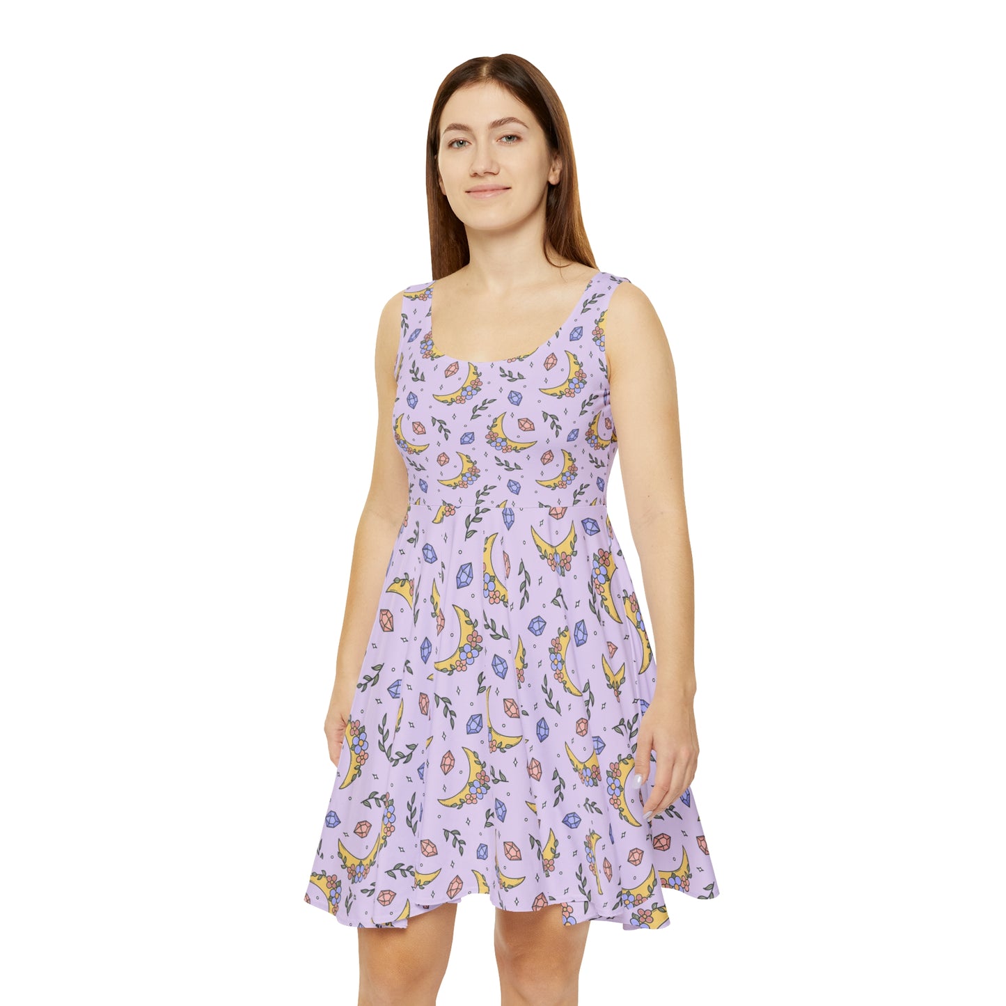 Women's Skater Dress - Dreamy Pastel Crystal Moon